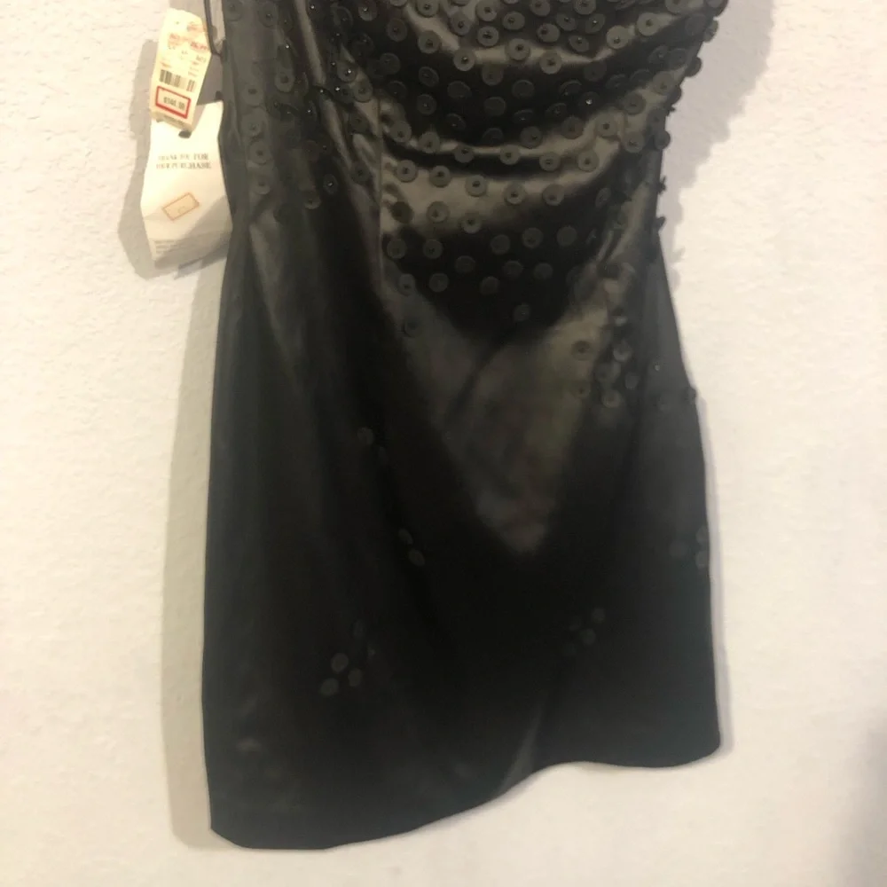 ABS Allen Schwartz Black One Shoulder Mini Dress - Picture 3 of 10